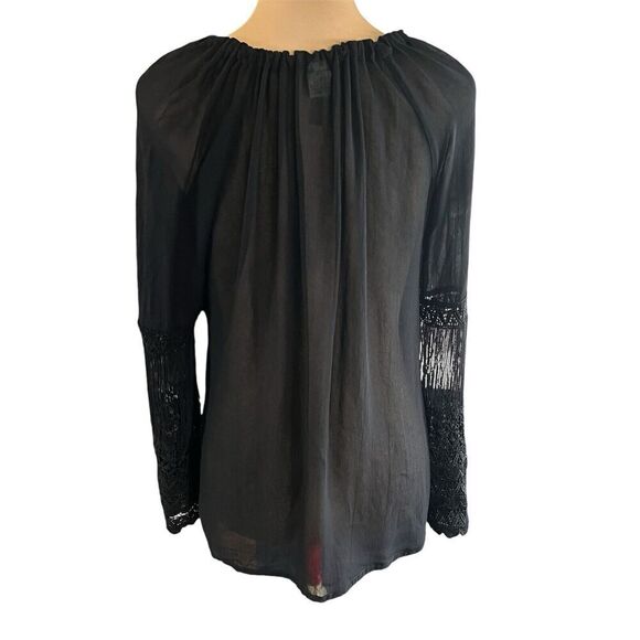 XCVI SZ M Womens Sheer Peasant Top Crochet Lace Boho Whimsigoth Fairy Grunge - Picture 2 of 9